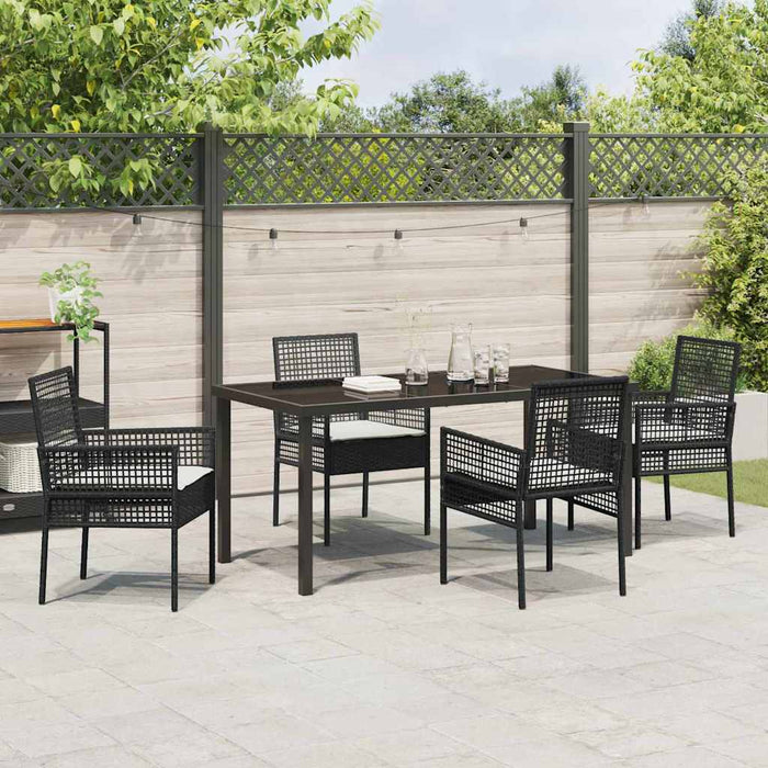 Set de masă pentru grădină cu pernă 5 pcs Negru poliratan - WALTI WALTI