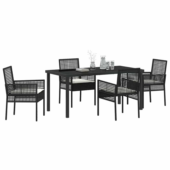 Set de masă pentru grădină cu pernă 5 pcs Negru poliratan - WALTI WALTI