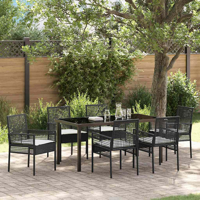 Set de masă pentru grădină cu pernă 7 pcs Negru poliratan - WALTI WALTI