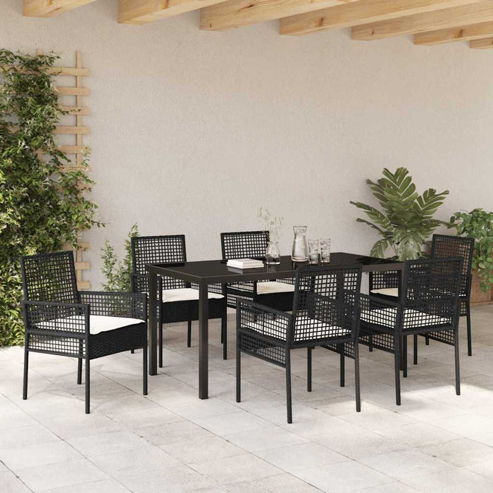 Set de masă pentru grădină cu pernă 7 pcs Negru poliratan - WALTI WALTI