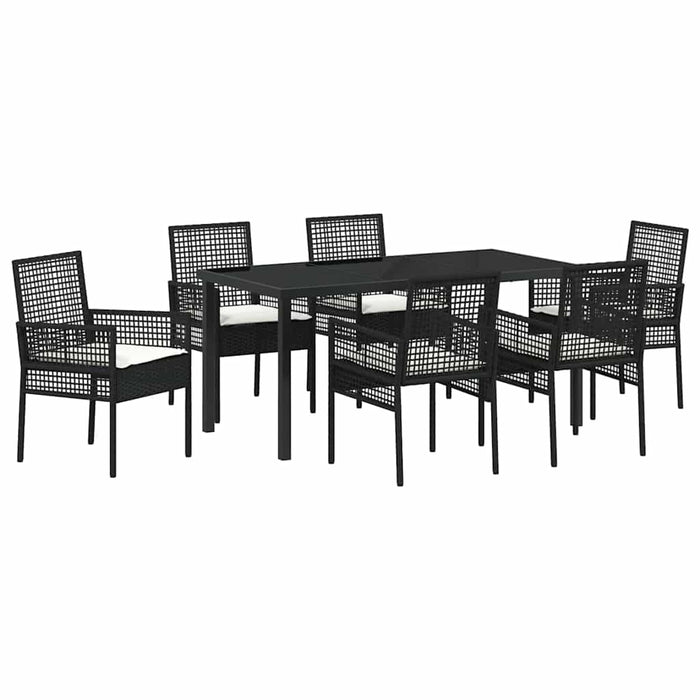 Set de masă pentru grădină cu pernă 7 pcs Negru poliratan - WALTI WALTI