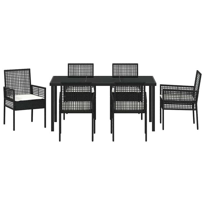 Set de masă pentru grădină cu pernă 7 pcs Negru poliratan - WALTI WALTI