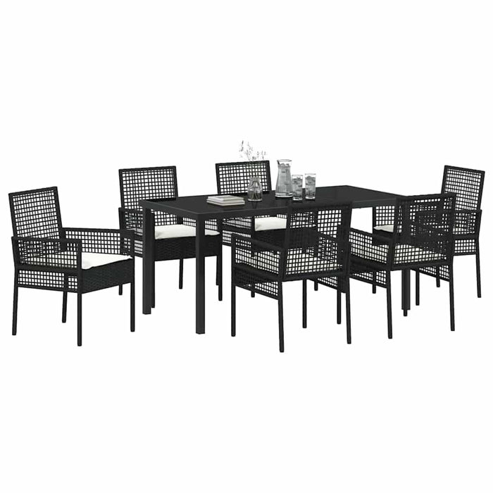 Set de masă pentru grădină cu pernă 7 pcs Negru poliratan - WALTI WALTI