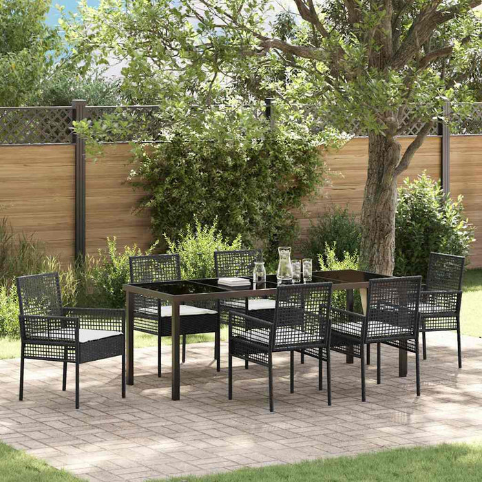 Set de masă pentru grădină cu pernă 7 pcs Negru poliratan - WALTI WALTI