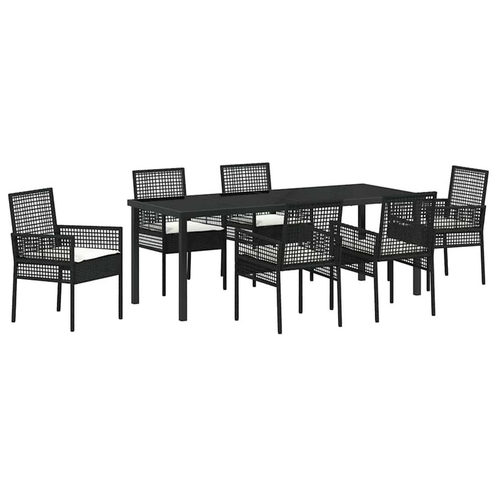 Set de masă pentru grădină cu pernă 7 pcs Negru poliratan - WALTI WALTI