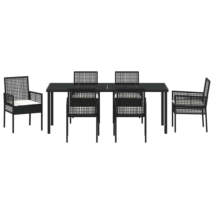 Set de masă pentru grădină cu pernă 7 pcs Negru poliratan - WALTI WALTI