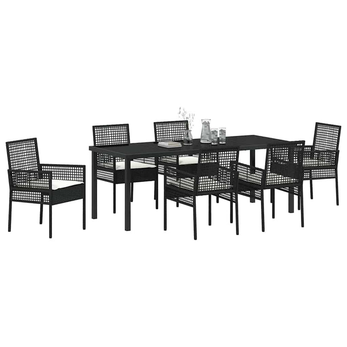 Set de masă pentru grădină cu pernă 7 pcs Negru poliratan - WALTI WALTI