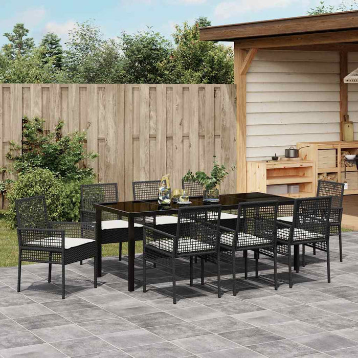 Set de masă pentru grădină cu pernă 9 pcs Negru poliratan - WALTI WALTI