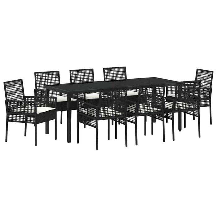 Set de masă pentru grădină cu pernă 9 pcs Negru poliratan - WALTI WALTI