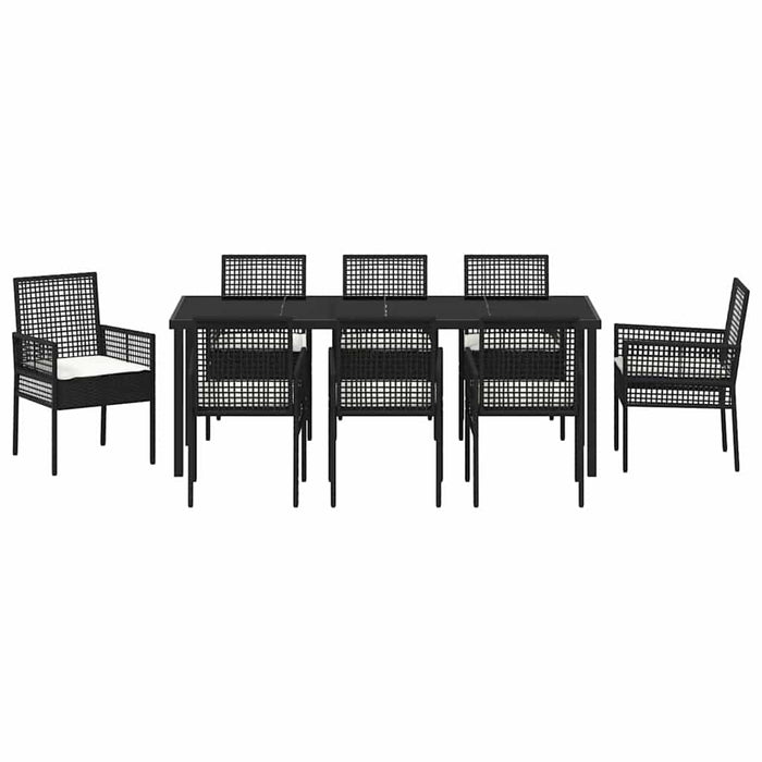 Set de masă pentru grădină cu pernă 9 pcs Negru poliratan - WALTI WALTI