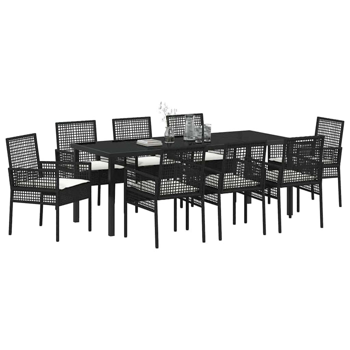 Set de masă pentru grădină cu pernă 9 pcs Negru poliratan - WALTI WALTI