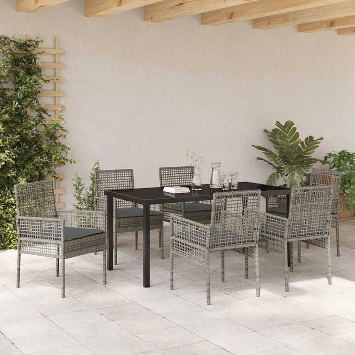Set de masă pentru grădină cu pernă 7 pcs Gri poliratan - WALTI WALTI