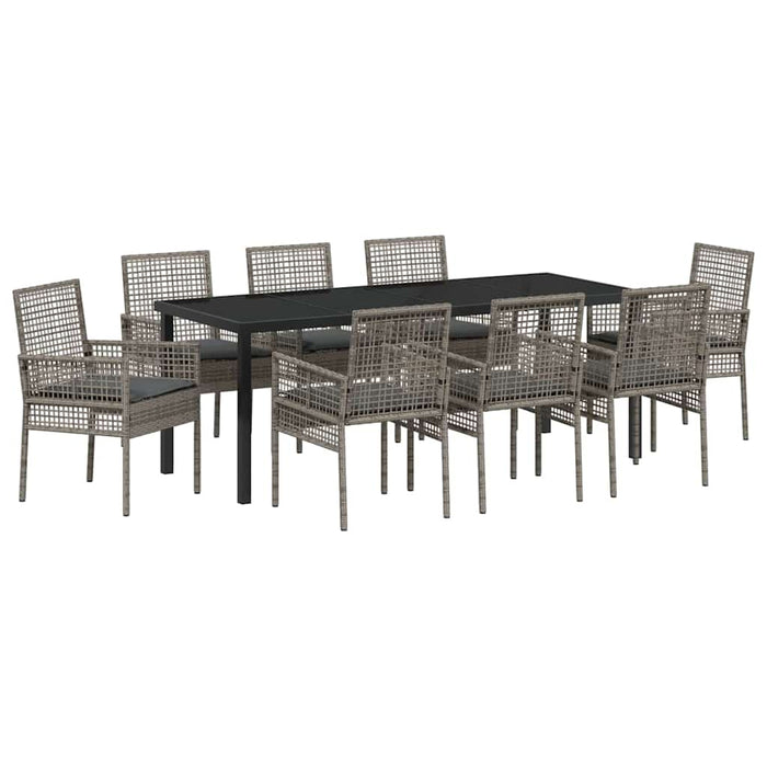 Set de masă pentru grădină cu pernă 9 pcs Gri poliratan - WALTI WALTI