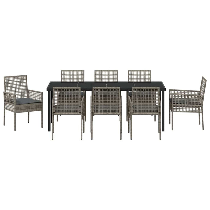 Set de masă pentru grădină cu pernă 9 pcs Gri poliratan - WALTI WALTI