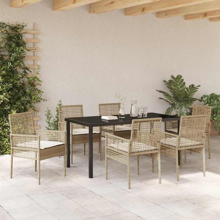 Set de masă pentru grădină cu pernă 7 pcs Bej poliratan WALTI