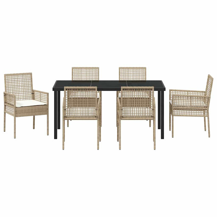 Set de masă pentru grădină cu pernă 7 pcs Bej poliratan WALTI