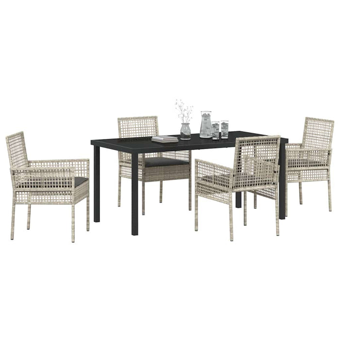 Set de masă pentru grădină cu pernă 5 pcs Gri deschis poliratan WALTI