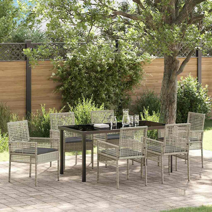 Set de masă pentru grădină cu pernă 7 pcs Gri deschis poliratan WALTI