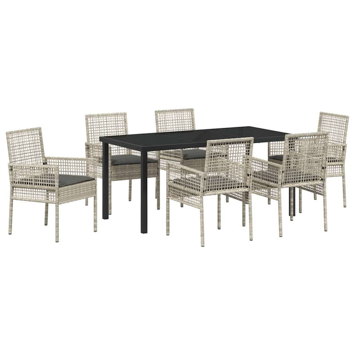 Set de masă pentru grădină cu pernă 7 pcs Gri deschis poliratan WALTI