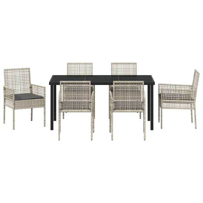 Set de masă pentru grădină cu pernă 7 pcs Gri deschis poliratan WALTI