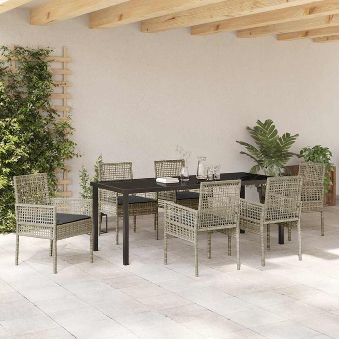 Set de masă pentru grădină cu pernă 7 pcs Gri deschis poliratan - WALTI WALTI