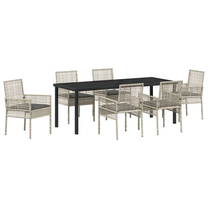 Set de masă pentru grădină cu pernă 7 pcs Gri deschis poliratan - WALTI WALTI