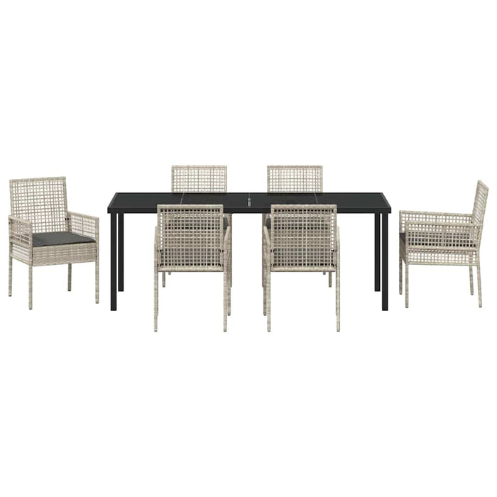 Set de masă pentru grădină cu pernă 7 pcs Gri deschis poliratan - WALTI WALTI