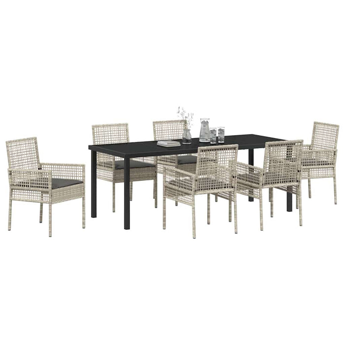 Set de masă pentru grădină cu pernă 7 pcs Gri deschis poliratan - WALTI WALTI