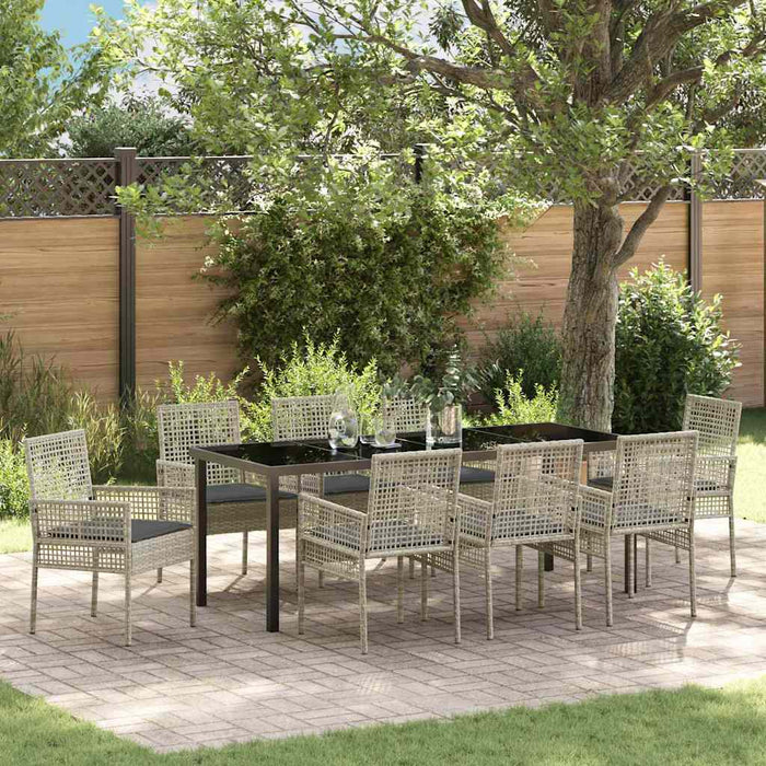 Set de masă pentru grădină cu pernă 9 pcs Gri deschis poliratan - WALTI WALTI
