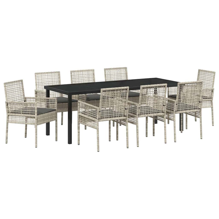 Set de masă pentru grădină cu pernă 9 pcs Gri deschis poliratan - WALTI WALTI