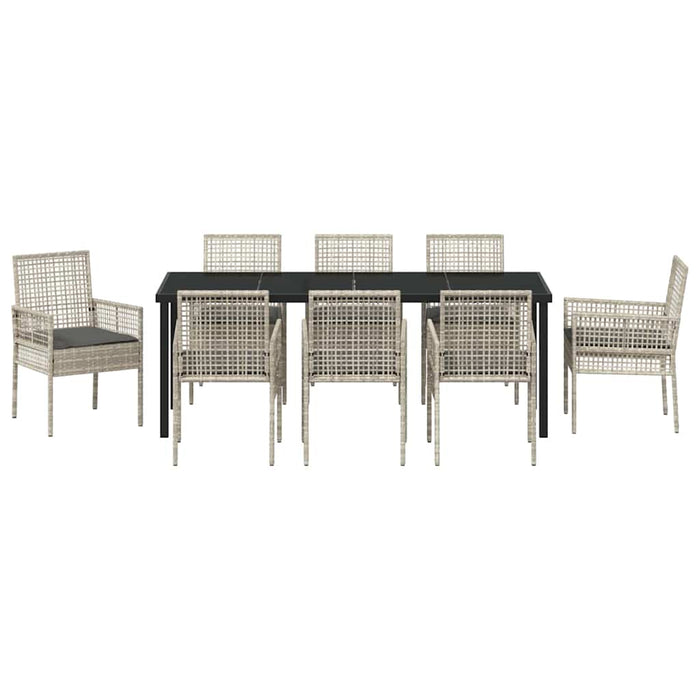 Set de masă pentru grădină cu pernă 9 pcs Gri deschis poliratan - WALTI WALTI