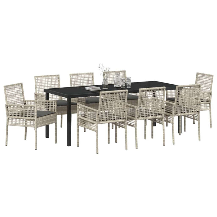Set de masă pentru grădină cu pernă 9 pcs Gri deschis poliratan - WALTI WALTI