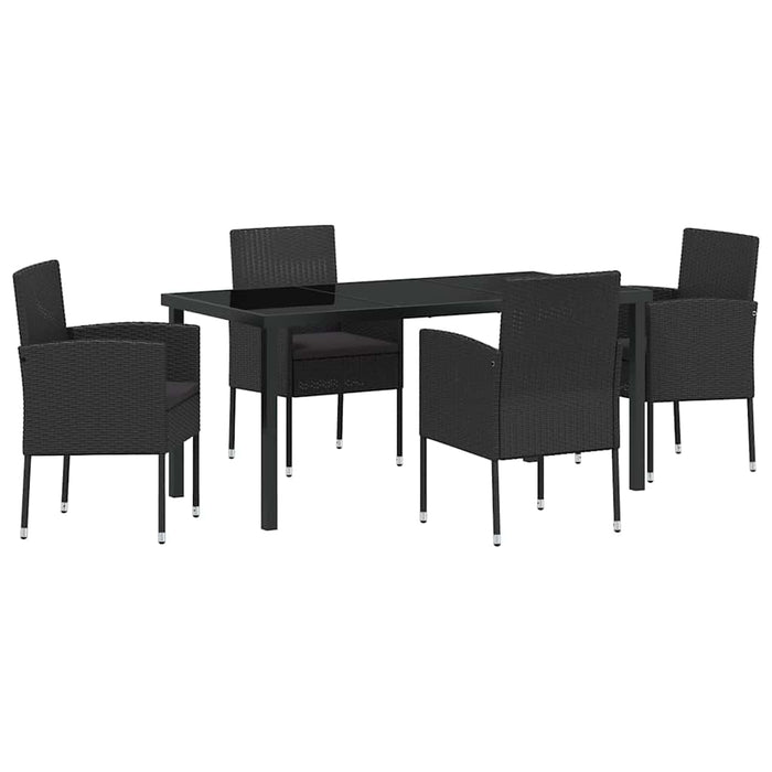 Set de masă pentru grădină cu pernă 5 pcs Negru poliratan - WALTI WALTI