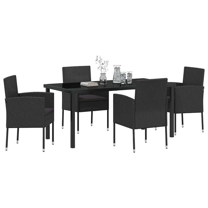 Set de masă pentru grădină cu pernă 5 pcs Negru poliratan - WALTI WALTI
