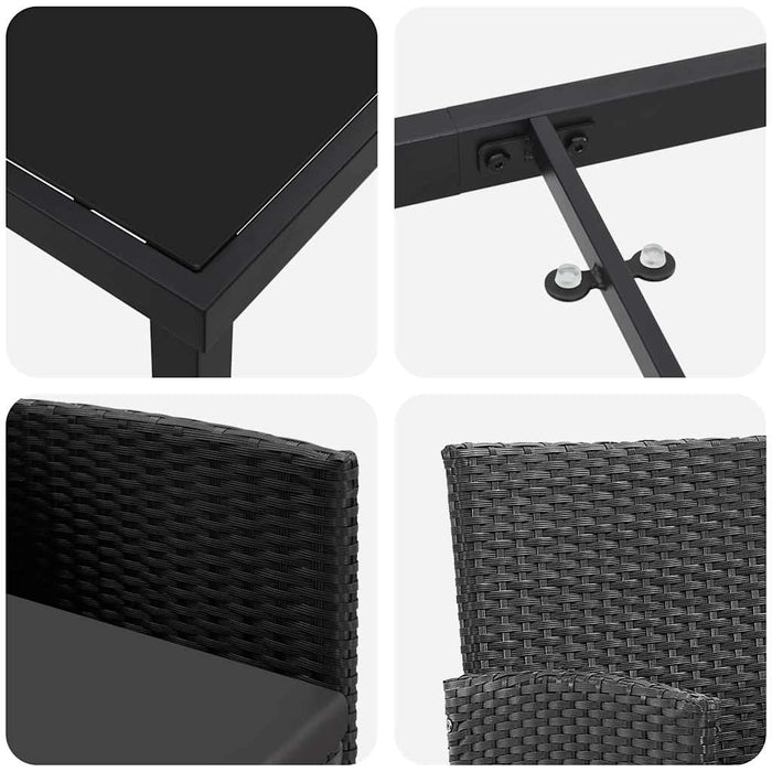 Set de masă pentru grădină cu pernă 9 pcs Negru poliratan - WALTI WALTI