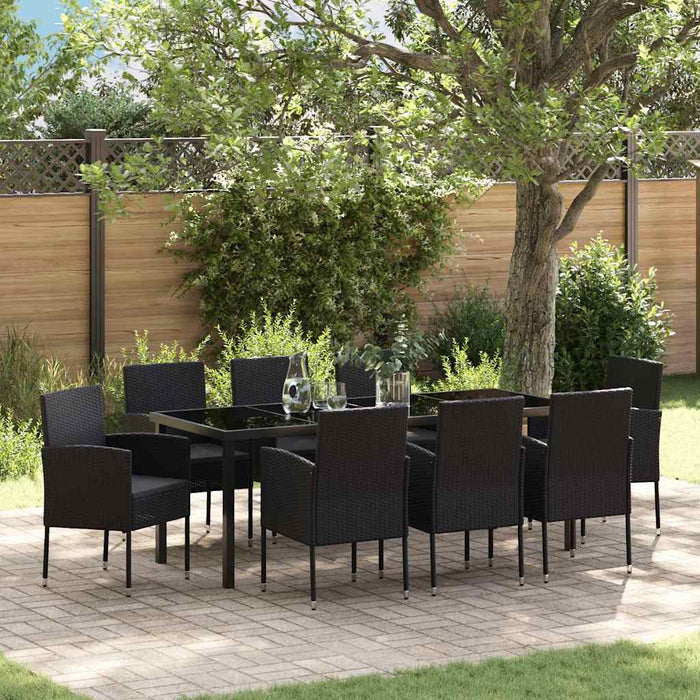 Set de masă pentru grădină cu pernă 9 pcs Negru poliratan - WALTI WALTI