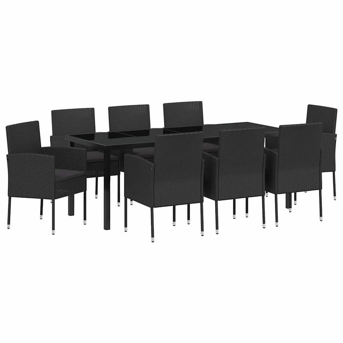 Set de masă pentru grădină cu pernă 9 pcs Negru poliratan - WALTI WALTI
