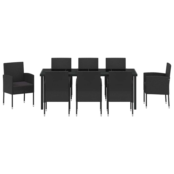 Set de masă pentru grădină cu pernă 9 pcs Negru poliratan - WALTI WALTI