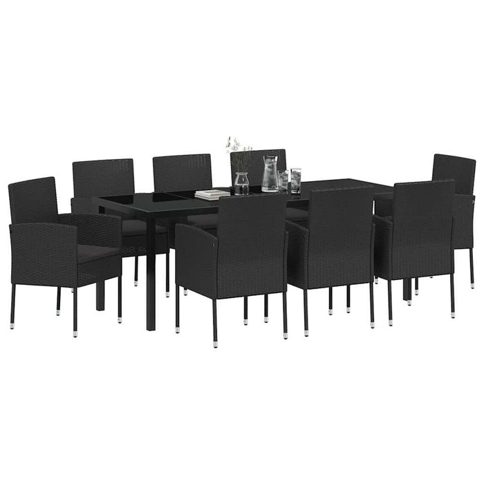 Set de masă pentru grădină cu pernă 9 pcs Negru poliratan - WALTI WALTI