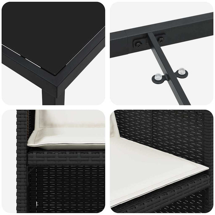 Set de masă pentru grădină cu pernă 9 pcs Negru poliratan - WALTI WALTI