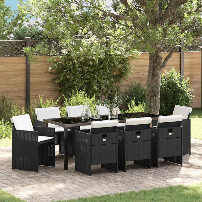 Set de masă pentru grădină cu pernă 9 pcs Negru poliratan - WALTI WALTI