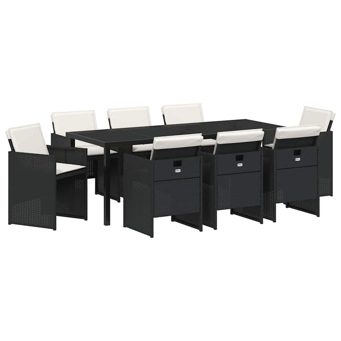Set de masă pentru grădină cu pernă 9 pcs Negru poliratan - WALTI WALTI