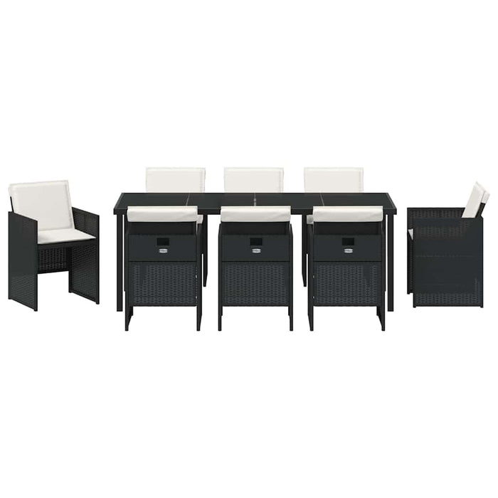 Set de masă pentru grădină cu pernă 9 pcs Negru poliratan - WALTI WALTI