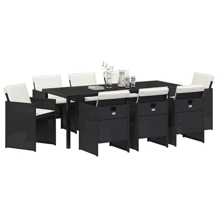 Set de masă pentru grădină cu pernă 9 pcs Negru poliratan - WALTI WALTI