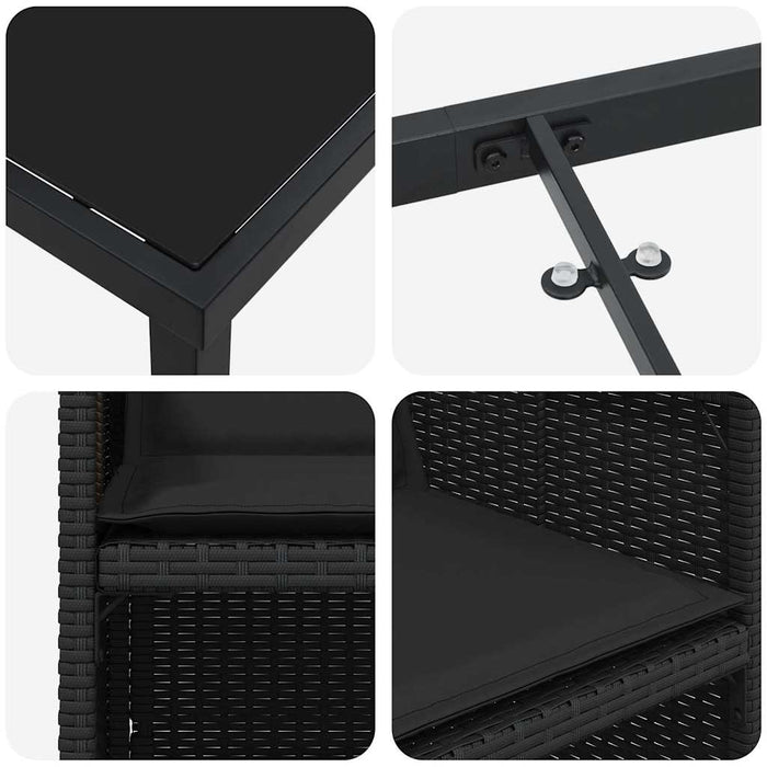 Set de masă pentru grădină cu pernă 5 pcs Negru poliratan - WALTI WALTI