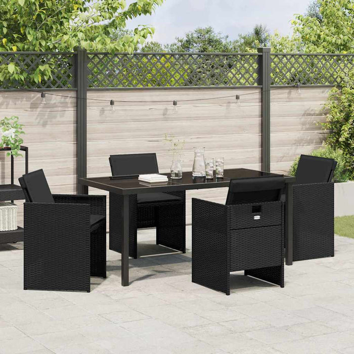 Set de masă pentru grădină cu pernă 5 pcs Negru poliratan - WALTI WALTI
