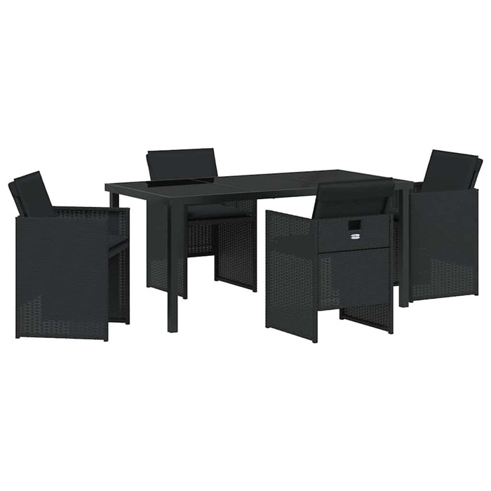 Set de masă pentru grădină cu pernă 5 pcs Negru poliratan - WALTI WALTI