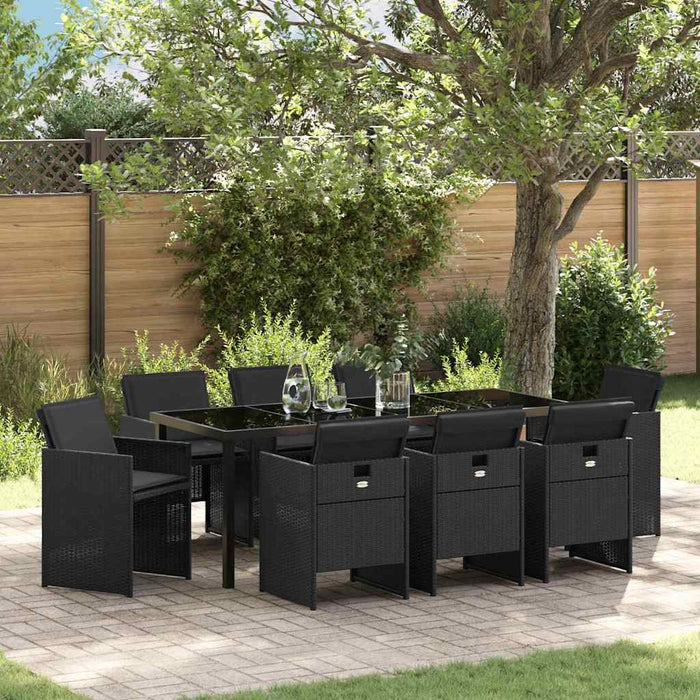 Set de masă pentru grădină cu pernă 9 pcs Negru poliratan - WALTI WALTI