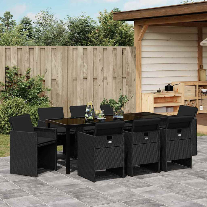 Set de masă pentru grădină cu pernă 9 pcs Negru poliratan - WALTI WALTI