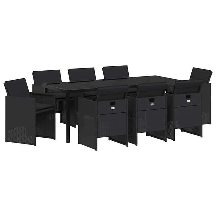 Set de masă pentru grădină cu pernă 9 pcs Negru poliratan - WALTI WALTI